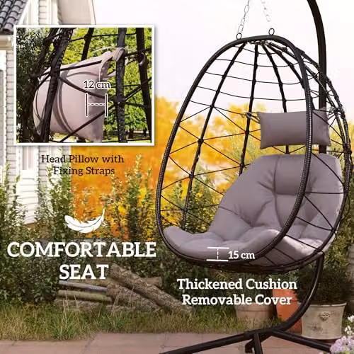 Outsunny Grey Folding Hanging Egg Chair for Indoor and Outdoor Use – 4