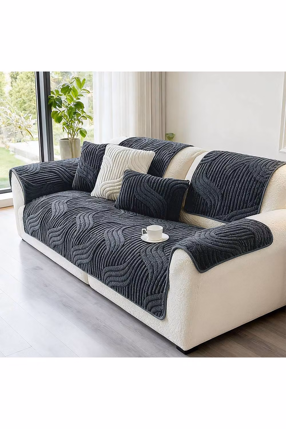Living and Home Non-Slip Polyester Sofa Cover in Dark Grey, Small – 3