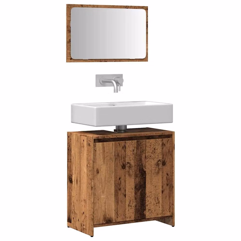 Berkfield Home 2 Piece Brown Wood Bathroom Furniture Set with Vanity Unit and Mirror Cabinet – 2