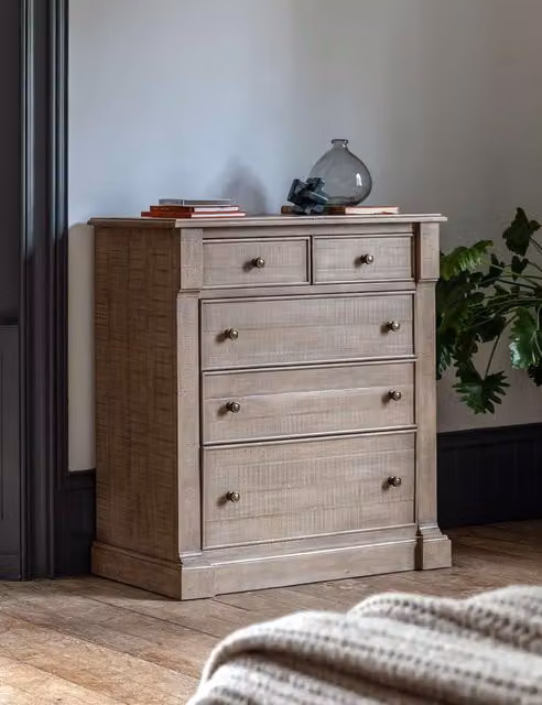 Gallery Direct Vancouver 5 Drawer Chest in Natural Pine with Gold Metal Accents