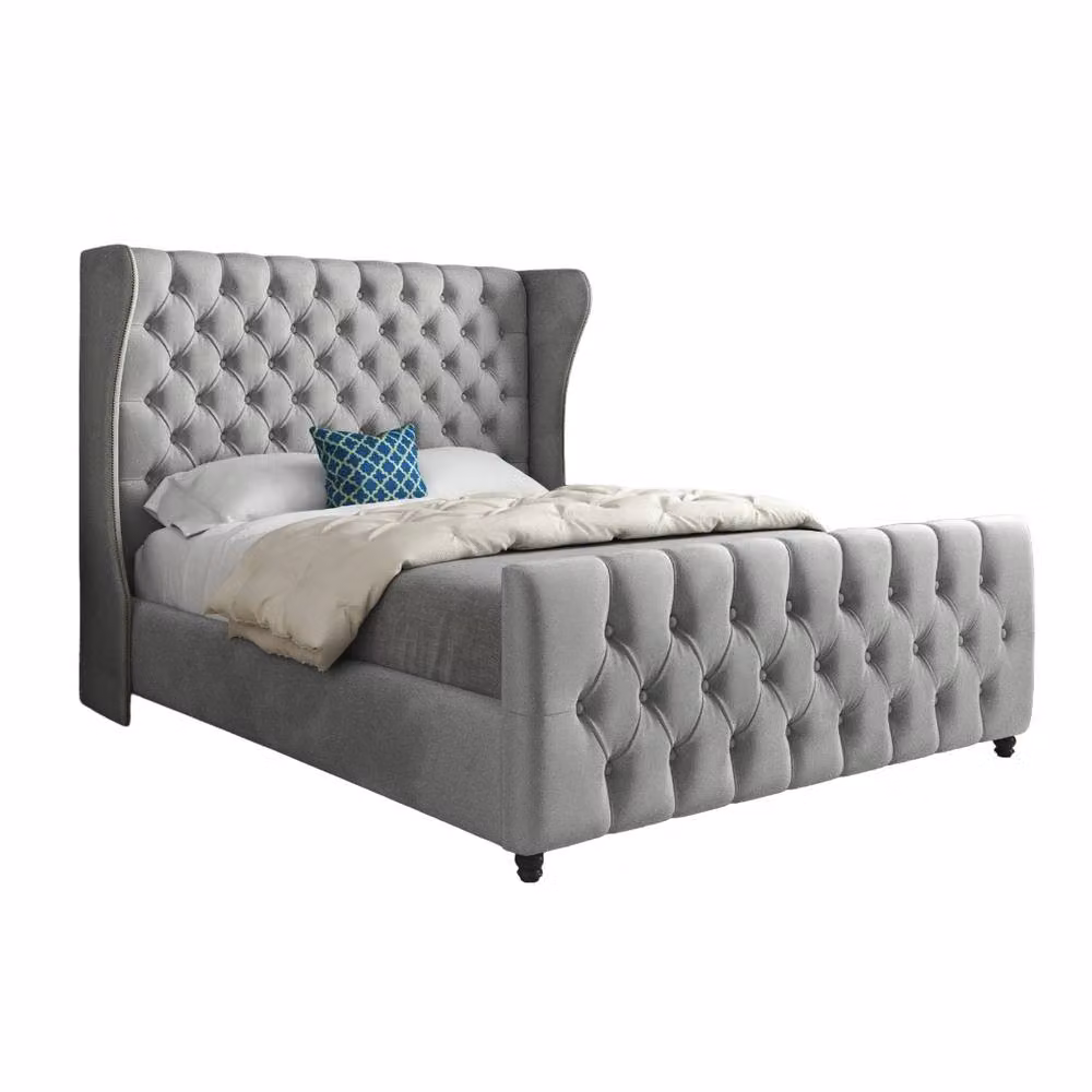 Casani Horsham Upholstered Grey Velvet Designer Bed Frame W/D/H: 120 x 200 x 83 cm – 2