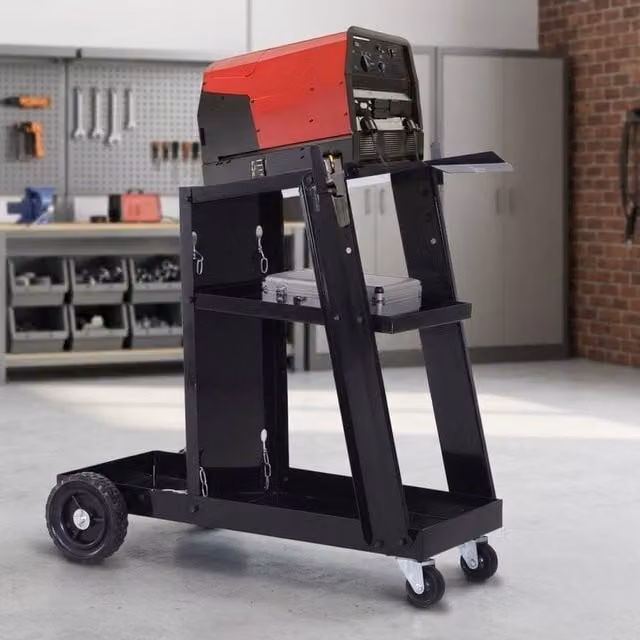 STILVORA Black Steel Rollable Welder Trolley with Worktop W/D/H: 71 x 50 x 39 cm