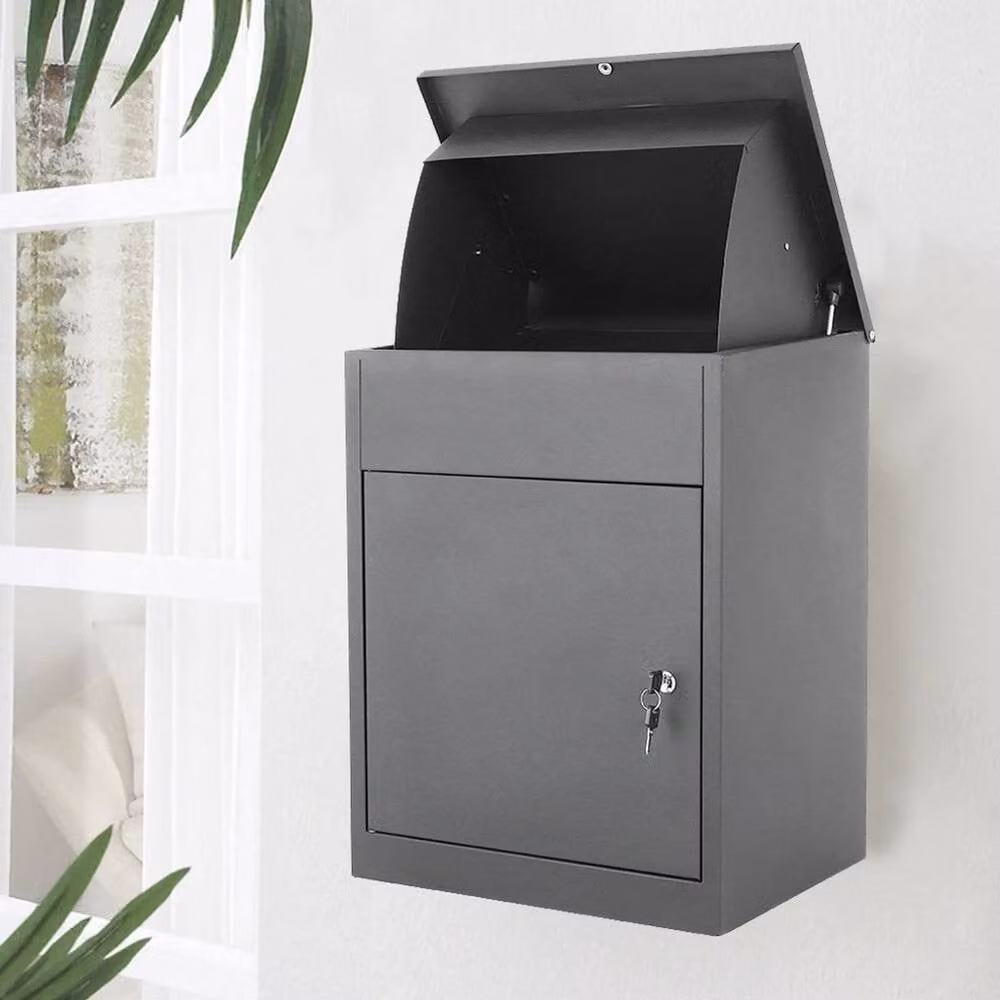 NESTLUNE Lockable Metal Wall Parcel Delivery Secure Drop Box with Lid, Grey, W/D/H: 86.0 x 44.5 x 1.0 cm – 2