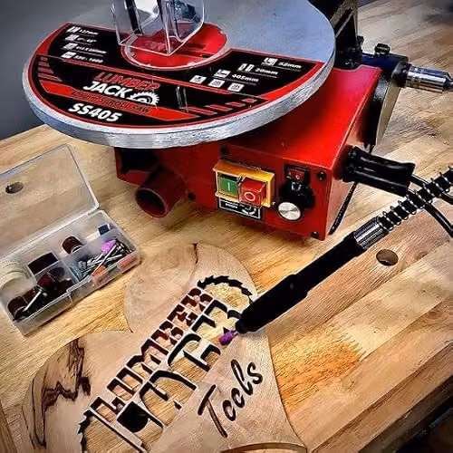 Lumberjack 16 inch Variable Speed Scroll Saw in Red with LED Light, Flexi Shaft and Foot Pedal – 5