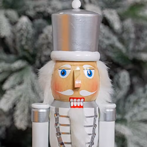 The Christmas Workshop 71049 Wooden Nutcracker Soldier on Stand in White and Silver, Height: 50 cm – 3