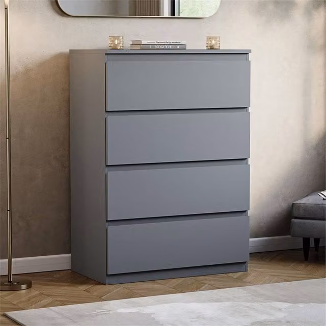 FORGEVIO Grey Modern 4 Drawer Bedroom Chest of Drawers