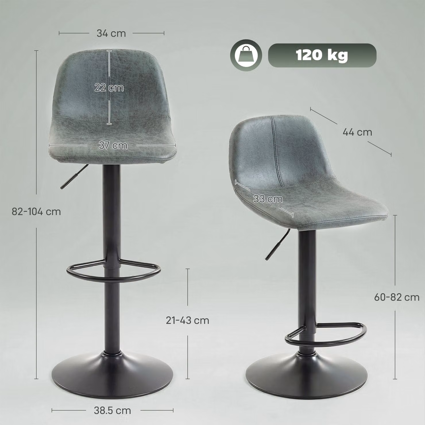 HOMCOM Set of 2 Modern Swivel Bar Stools with Footrest in Green Synthetic Leather – 3