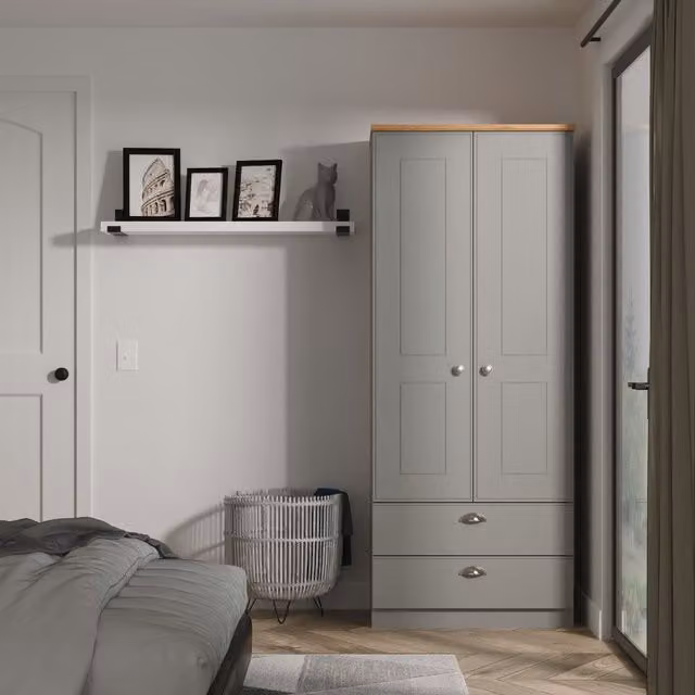 Albert 2 Door 2 Drawer Wardrobe in Dark Grey Matt Finish