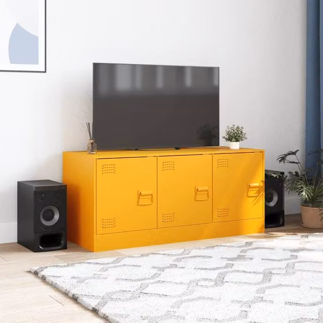 Berkfield Home Mustard Yellow Metal TV Cabinet W: 99 cm, D: 39 cm, H: 44 cm