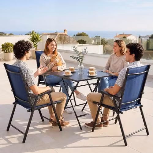 Outsunny Set of 4 Folding Garden Chairs with High Back in Blue – 8