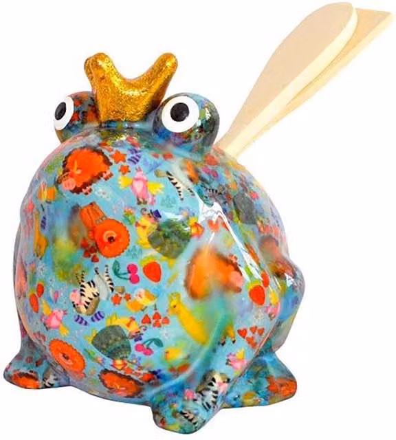 Pomme Pidou Freddy Ceramic Frog Kitchen Utensil Holder with Utensils in Blue and Multicolour – 1