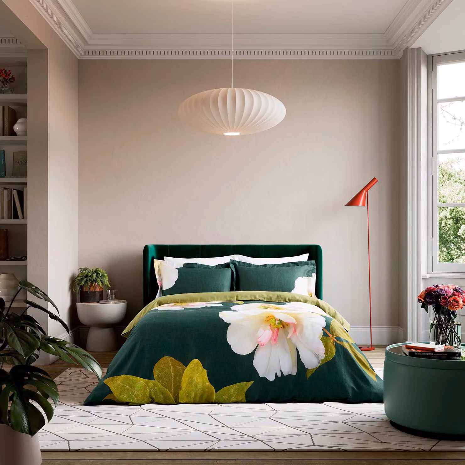 Ted Baker Gardenia Reversible Cotton Mako Satin Floral Duvet Cover and Pillowcase Set in Green and Pink, W: 200 cm x H: 200 cm – 2
