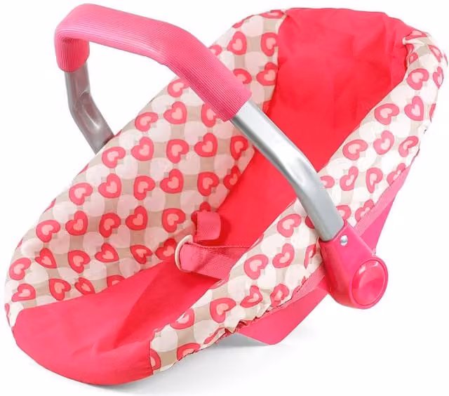 BiBi Baby Doll Car Seat Toy Carrier with Adjustable Handle in Pink and White