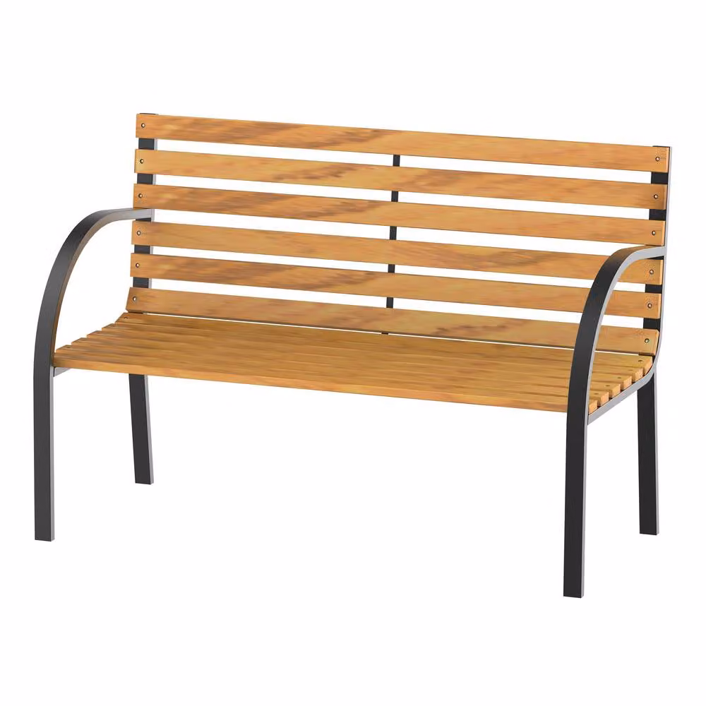 OUTSUNNY 2 Seater Garden Bench with Wooden Slatted Seat and Backrest in Natural – 2