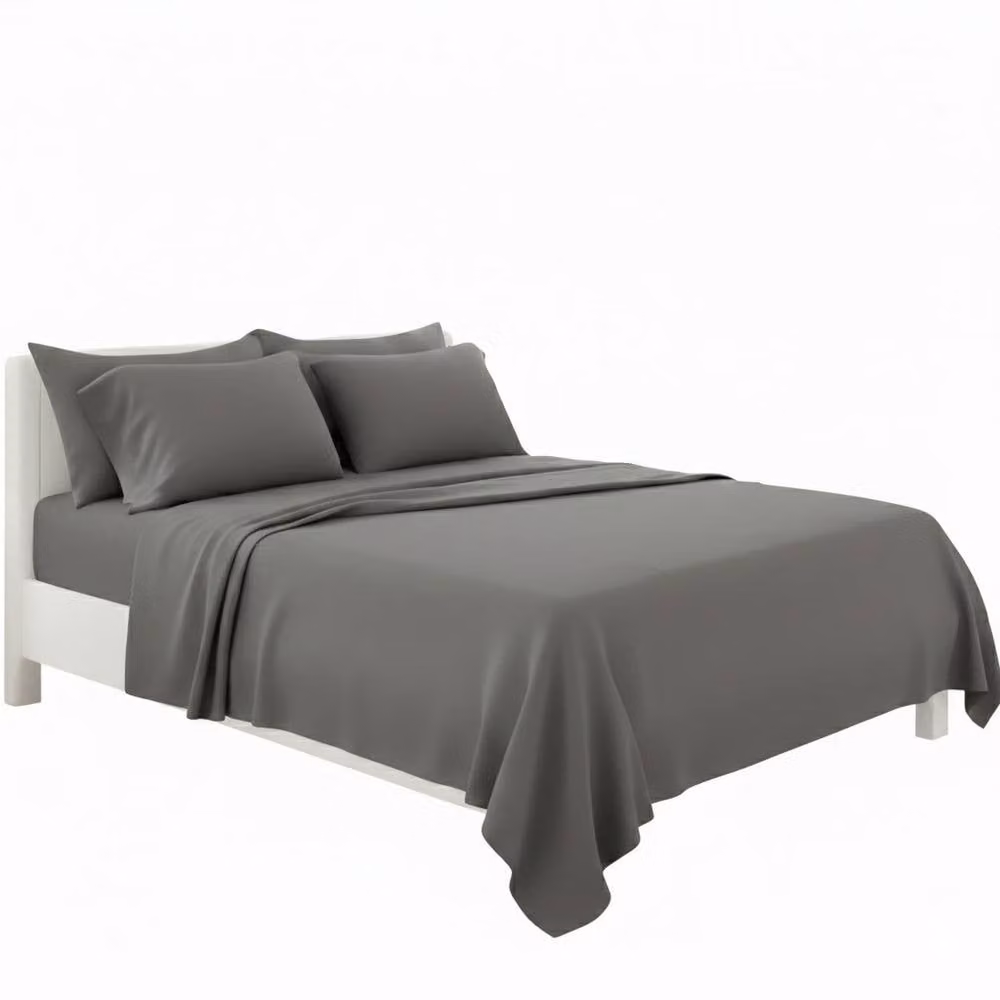 Snug City Grey Plain Poly Cotton Easy Care Fitted Sheet and Matching Pillowcase Set, Single, W: 90 cm, L: 200 cm – 2