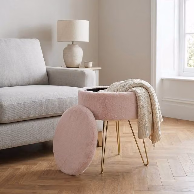 Gaveno Cavailia Ikat Faux Fur Storage Hairpin Stool in Pink – 1