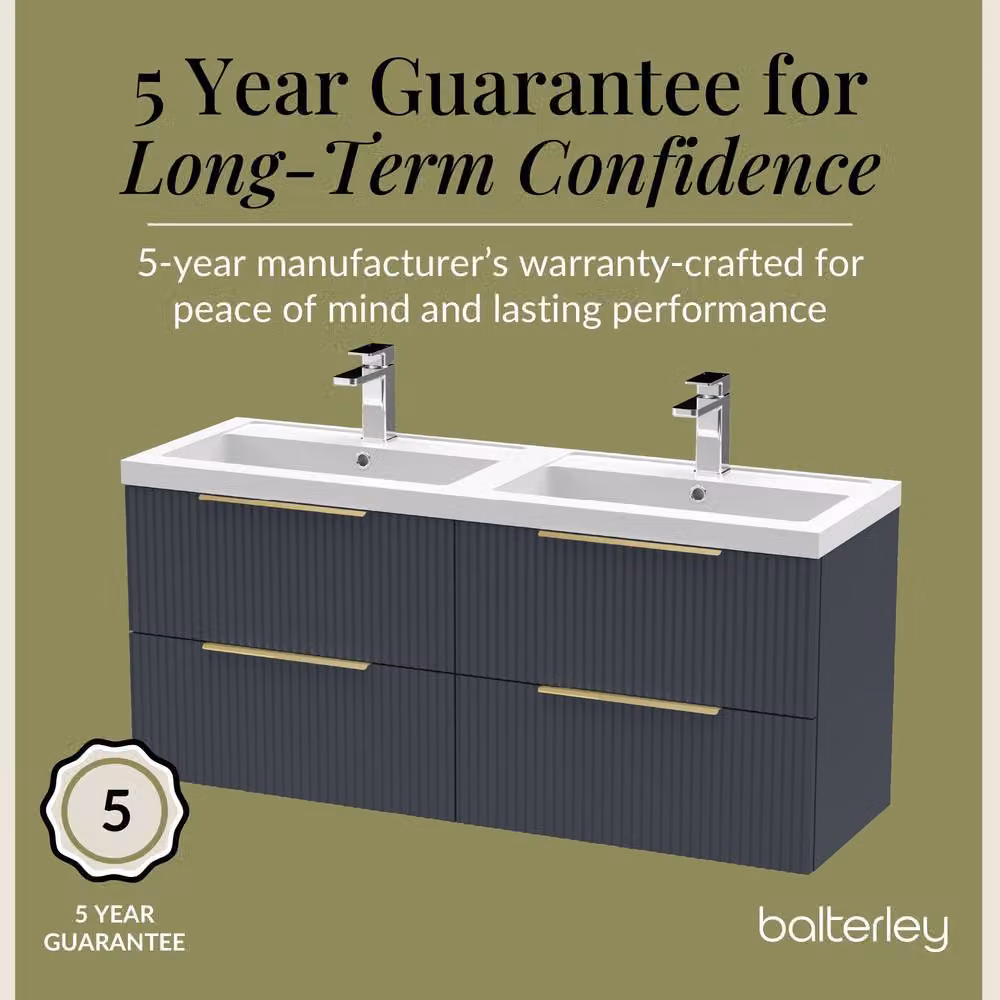 Balterley Fluted Front Wall Hung 4 Drawer Vanity Basin Unit, Dark Grey, W: 120 cm – 4