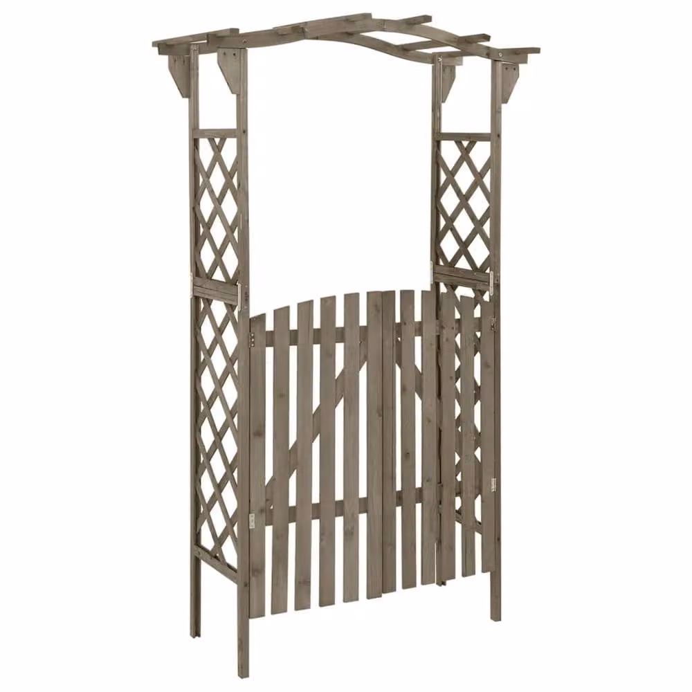 Berkfield Home Curved Wooden Pergola with Gate in Grey, W/D/H: 116 x 40 x 204 cm – 2