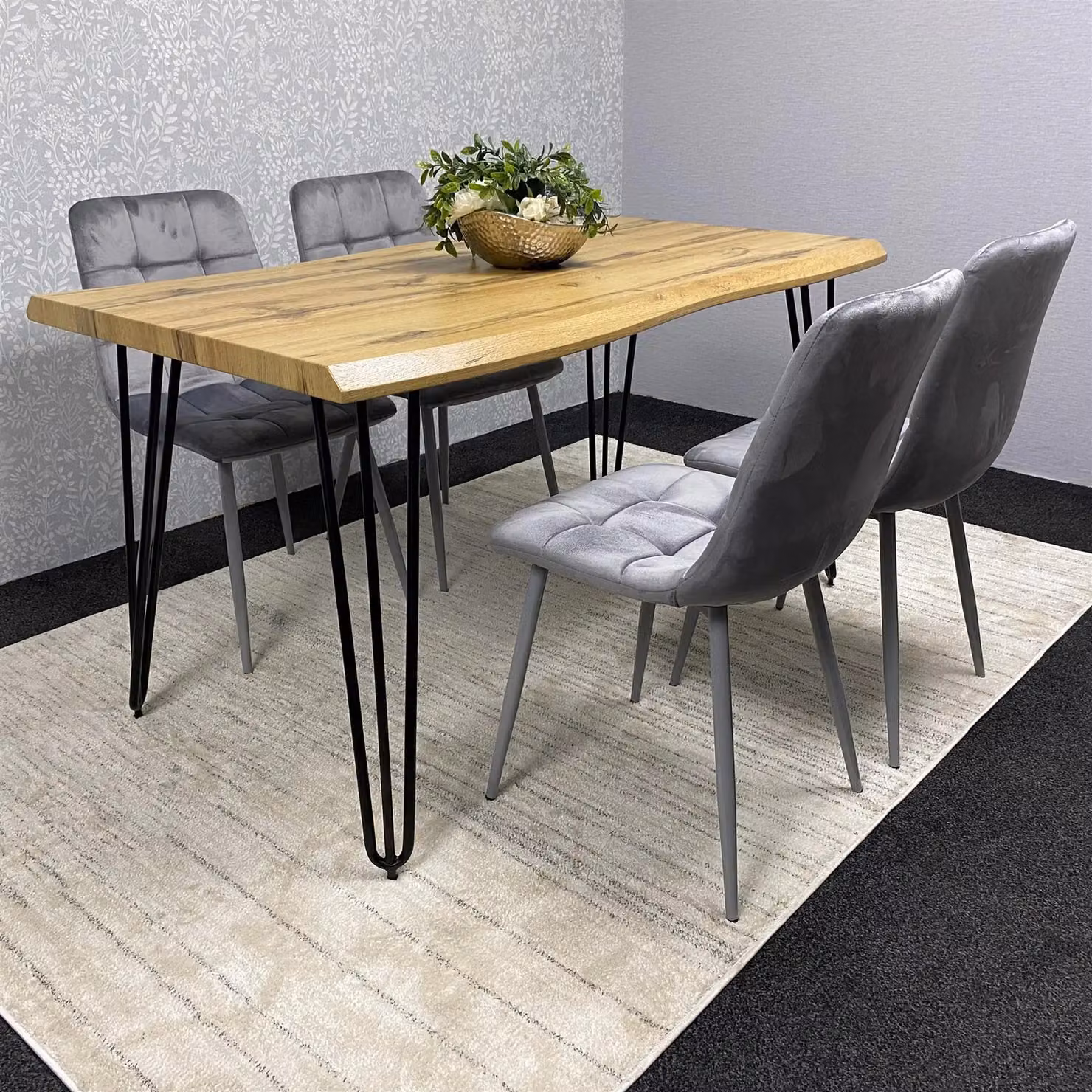 KOSY KOALA Modern Dining Table Set with 4 Grey Velvet Chairs, Brown Wood and Metal, Rectangular – 2
