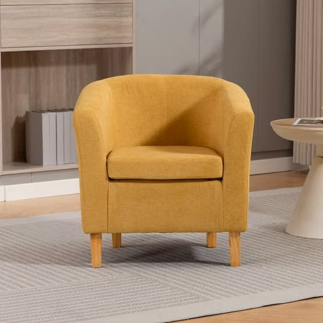Artemis Home Millie Yellow Fabric Tub Accent Chair with Armrests and Solid Wood Frame