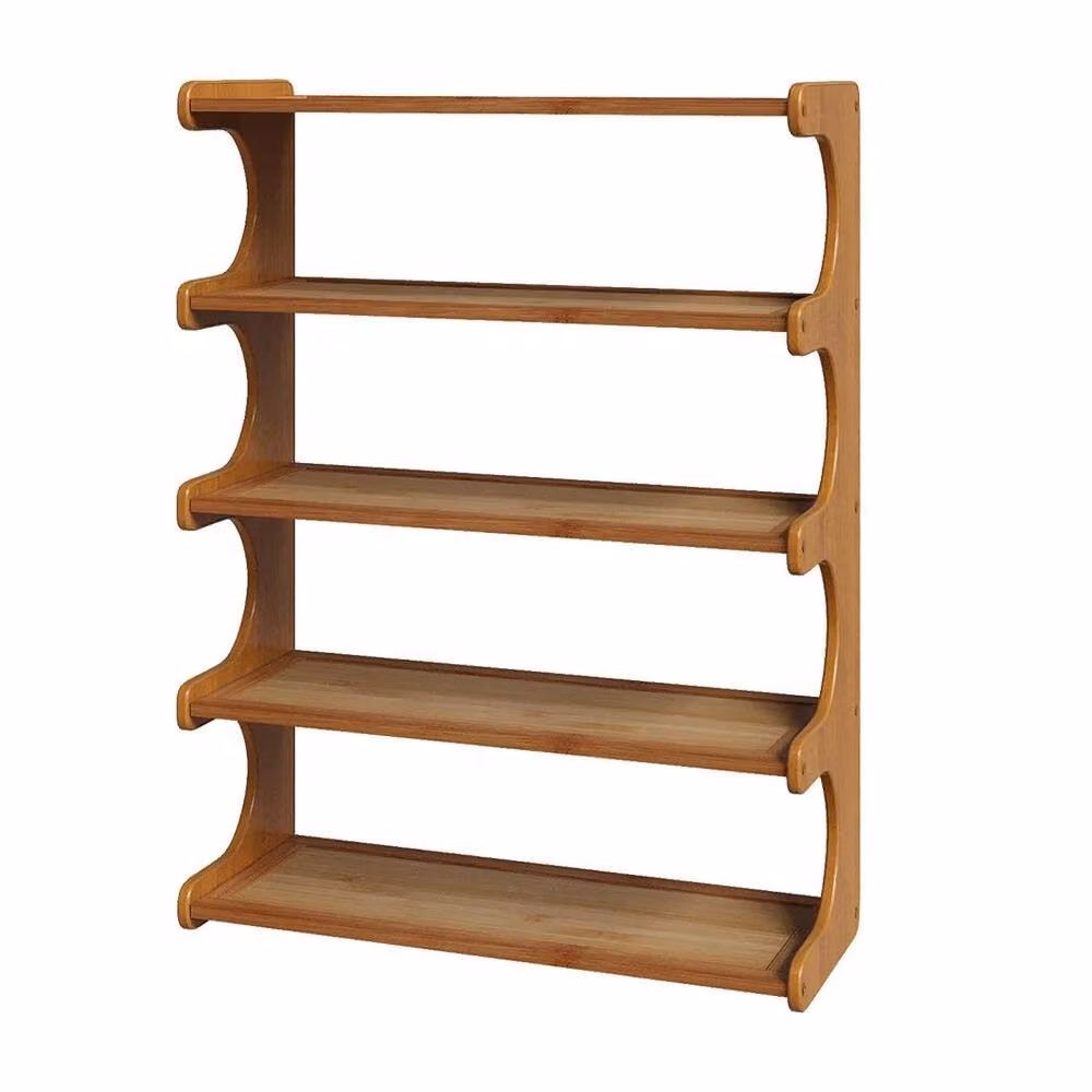PAWNORA 5 Tier Brown Bamboo Wooden Shoe Rack and Hallway Storage Organiser, Width: 100 cm – 2