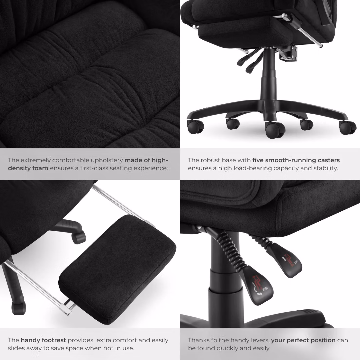 tectake Gillian Modern Black Velvet Swivel Gaming and Office Chair with Headrest and Armrests – 5