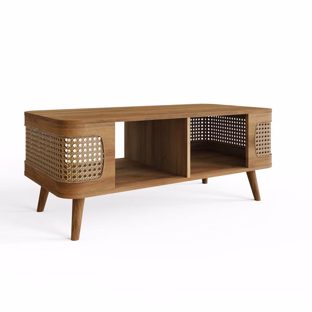 GFW Sorrel Mid-Century Rectangular Rattan and Oak Coffee Table in Brown – 2