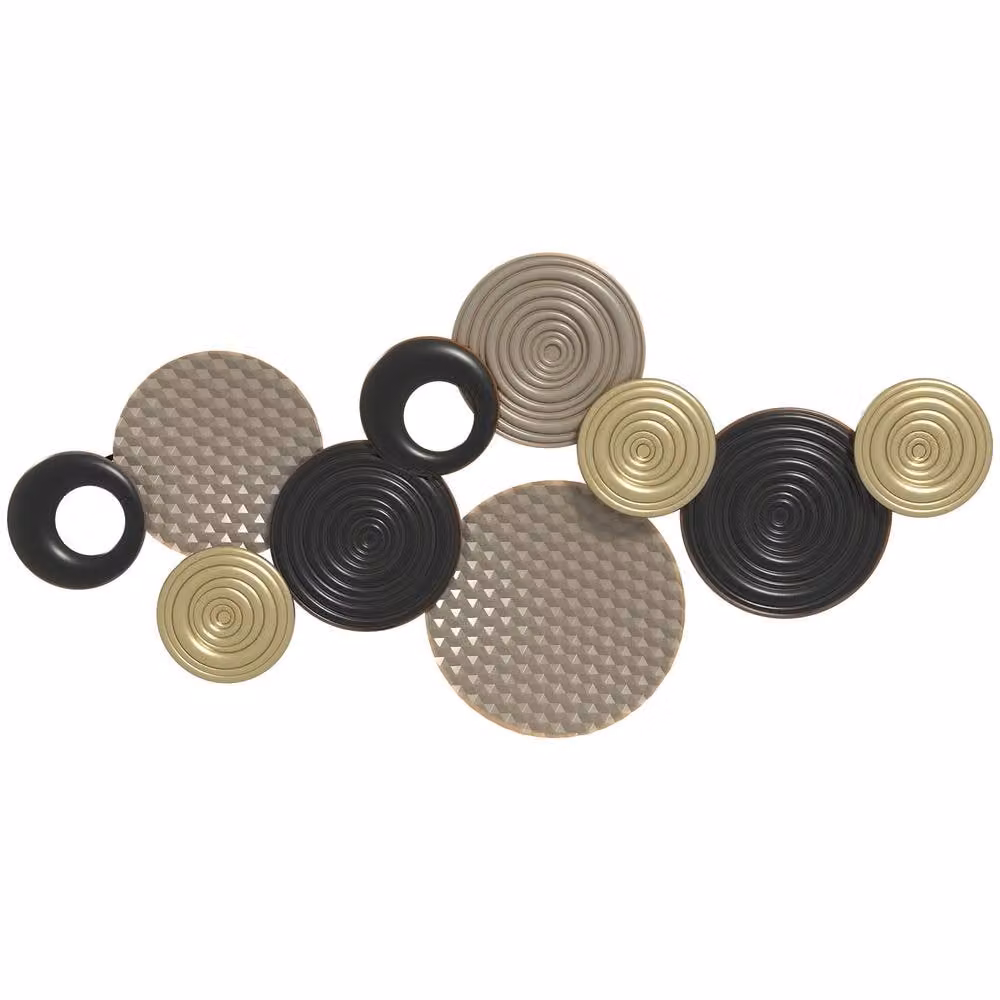 HOMCOM Modern Geometric Metal Wall Art, Abstract Round 3D Hanging Decor in Beige, Black and Gold – 2