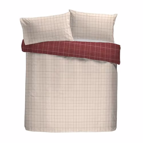 Dreams & Drapes Wynn Brushed Cotton Checkered Duvet Cover Set, Red, Reversible, W/D/H: 260 x 220 x 220 cm – 3