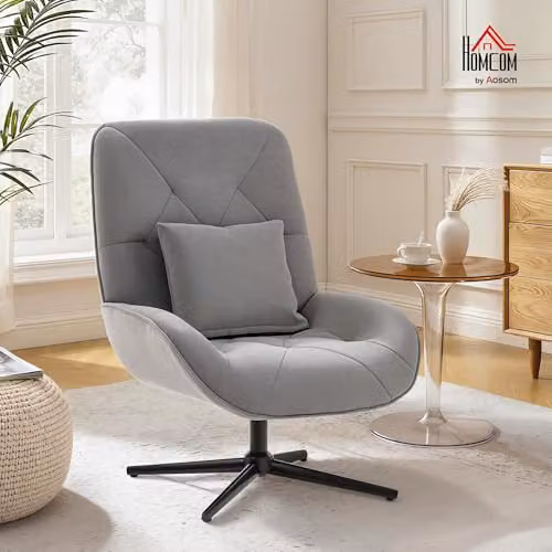 HOMCOM Swivel Accent Chair in Grey Fabric with Armrests and 360 Degree Rotation – 2