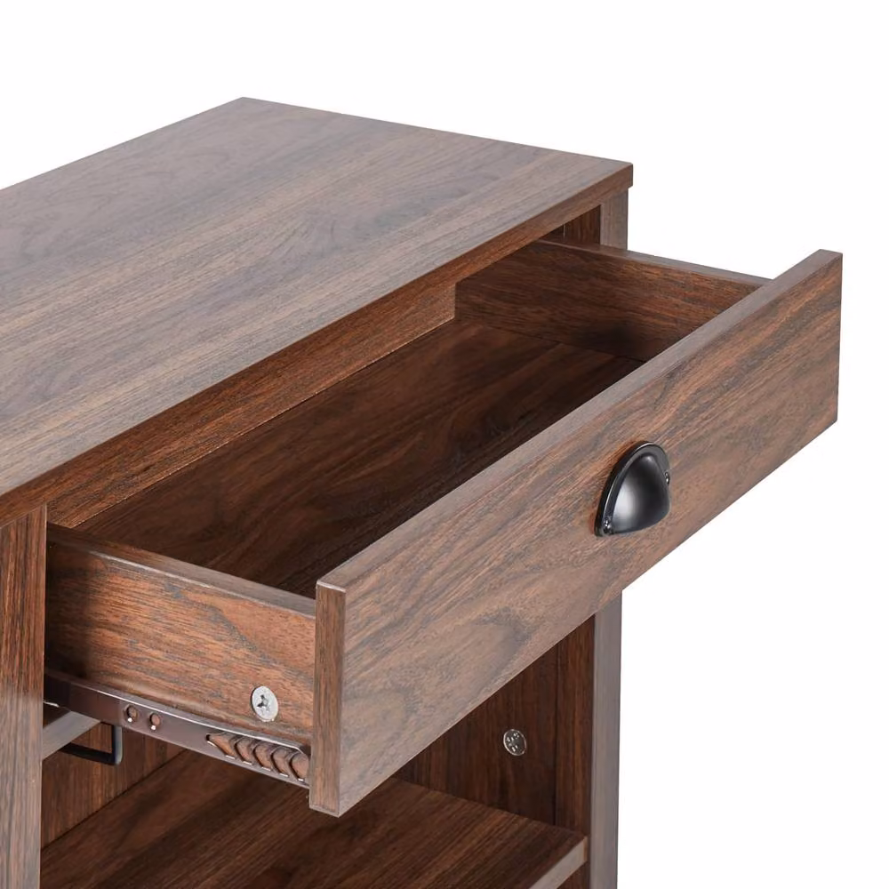 Wyld and Coco Dark Brown Rustic Sideboard with 1 Drawer, 2 Shelves and Glass Holder – 4