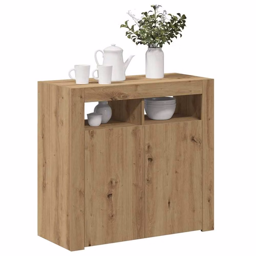 Berkfield Home Artisan Oak Sideboard with Integrated LED Lights in Brown, W/D/H: 80 x 35 x 75 cm – 4