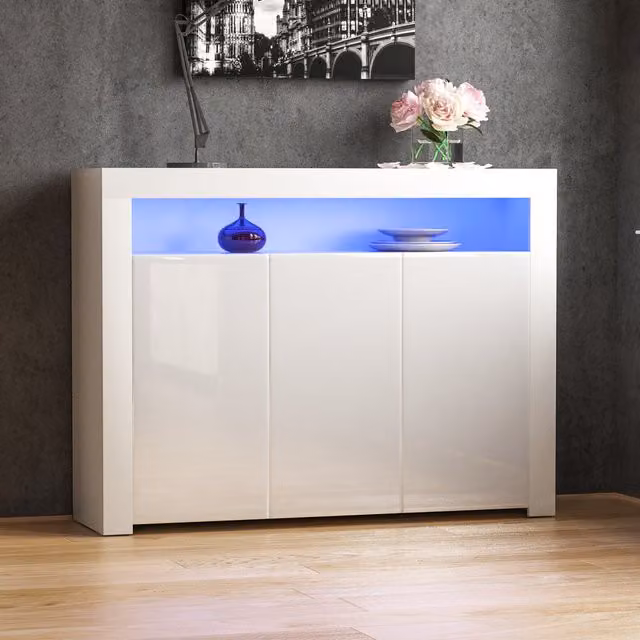 Vida Designs Nova Modern Glossy White LED Sideboard
