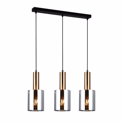 Italux Sardo PND-5581-3-BRO+SG Modern Black and Gold Pendant Light with Transparent Glass Cylinders, 3 x E27