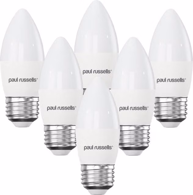 Paul Russells 6 Pack Warm White E27 LED Candle Bulbs, 5.5W (40W Equivalent)