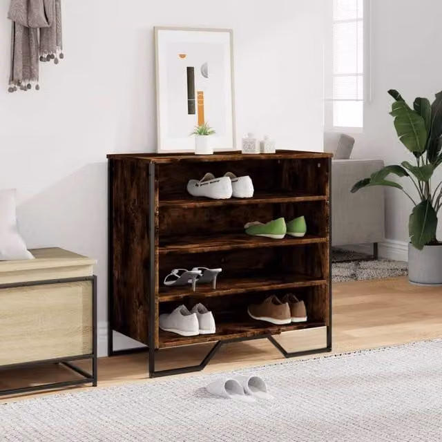 Berkfield Home Smoked Oak Shoe Cabinet in Brown, W: 80 cm, D: 38 cm, H: 78 cm