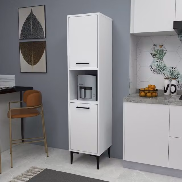 Destina Home Daminol Modern White Wooden Kitchen Cabinet with Internal Shelves and Hinged Doors