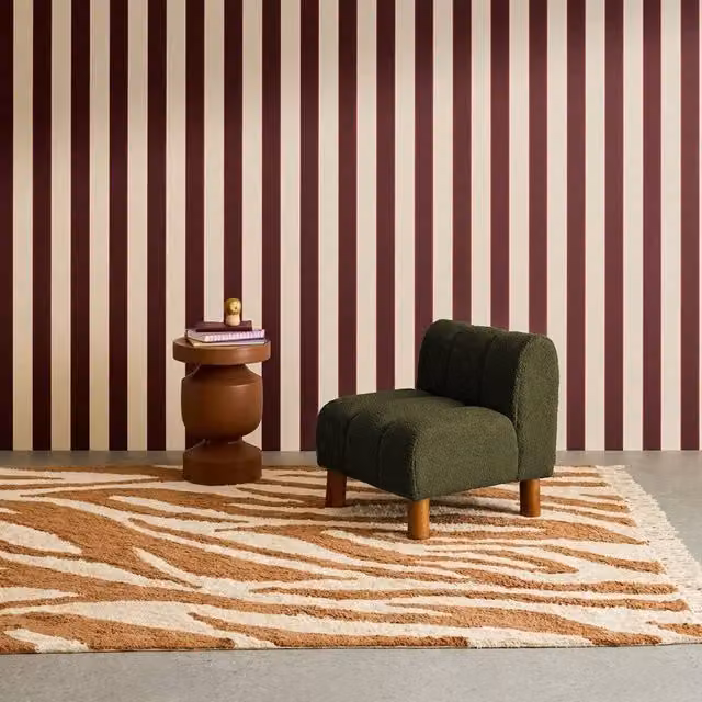 sweeek Children's Armchair in Khaki Bouclé Fabric with Rubberwood Legs W/D/H: 52.5 x 56.5 x 47 cm