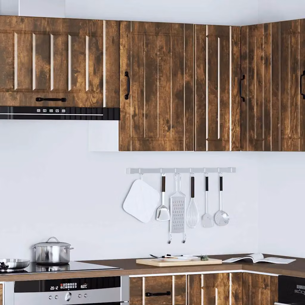 Berkfield Home Lucca Kitchen Wall Cabinet in Smoked Oak Brown with Glass Doors – 3