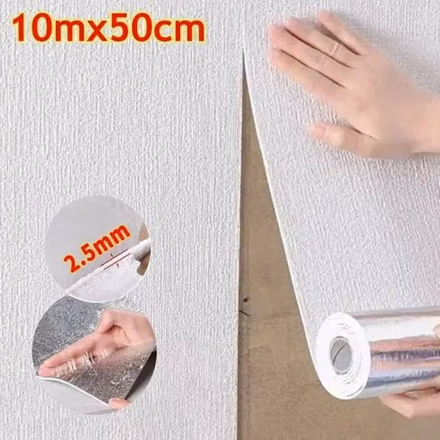 EONLION Self-Adhesive Thermal Insulation Wallpaper in White, 2 Rolls, Width: 100 cm