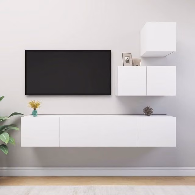 Berkfield Home 4 Piece Modern White MDF TV Cabinet Set