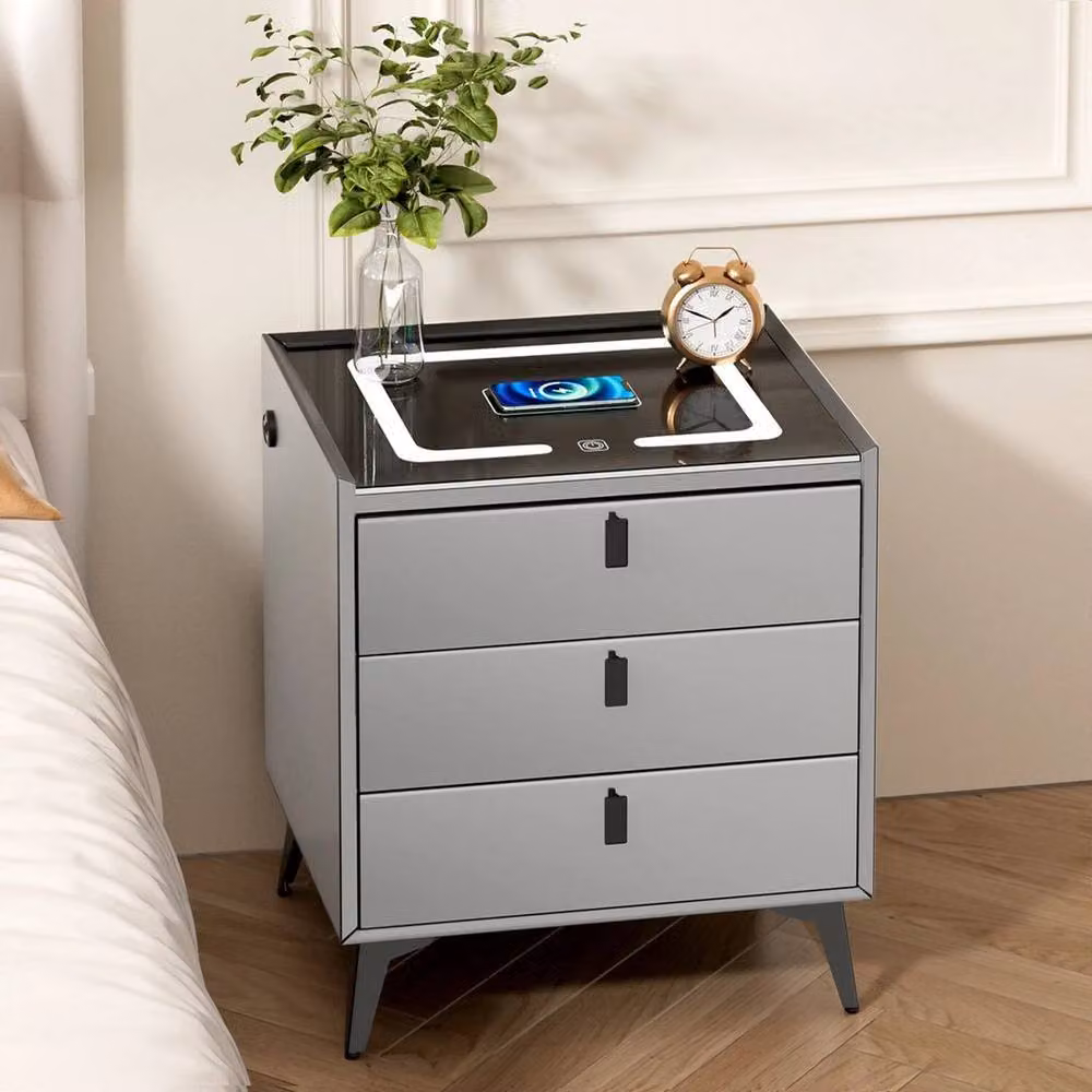 EONLION Modern Grey 3 Drawer Bedside Cabinet with Integrated Lighting, Width: 100 cm – 4