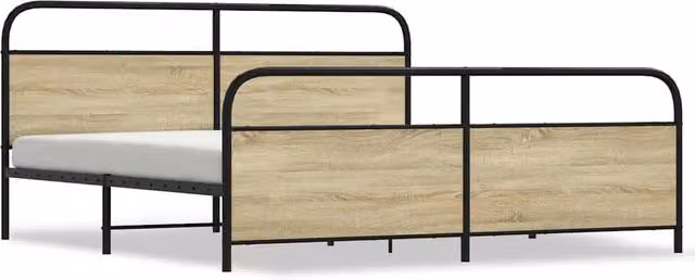 Berkfield Home Metal Bed Frame in Sonoma Oak, Brown, W/D/H: 200 x 200 cm