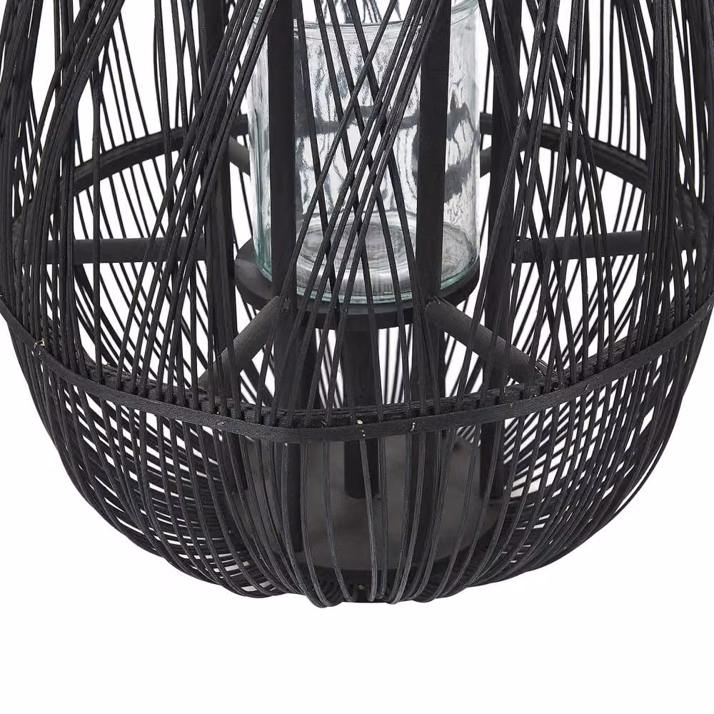 Wyld and Coco Black Bamboo and Glass Scandinavian Lantern, Height: 56 cm – 5
