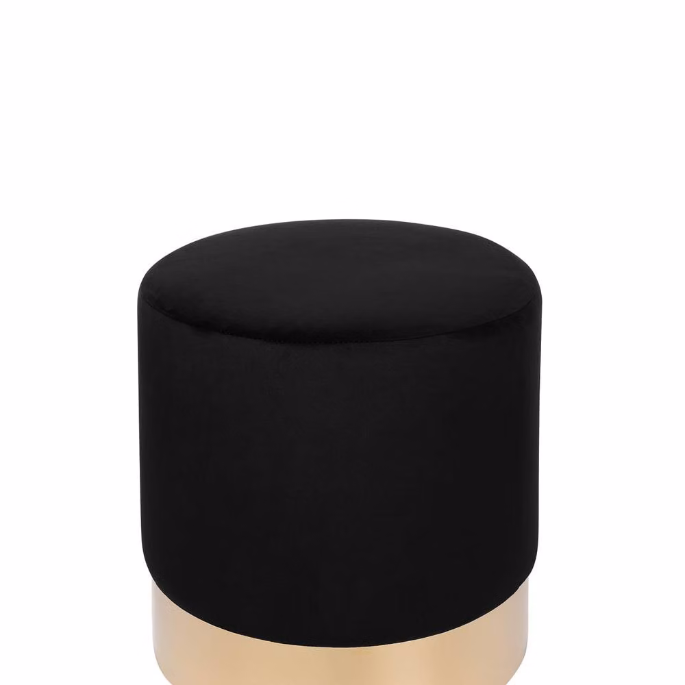 Wyld and Coco Living Velvet Round Footstool in Black with Gold Base – 3