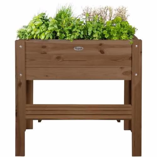 idooka Brown Wooden Rectangular Raised Plant Box with Garden Storage Shelf for Vegetables, Herbs and Flowers, W/D/H: 80 x 38 x 38 cm