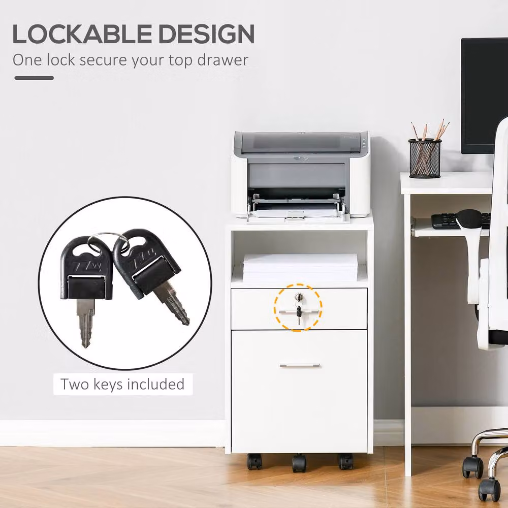 ERGOVEXA Lockable Two-Drawer Filing Cabinet with Castors, White – 3