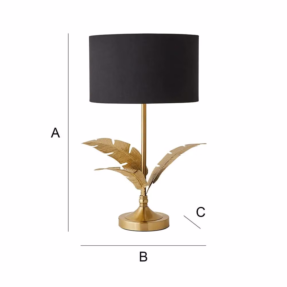 ValueLights Christina Fabric Table Lamp in Black with Gold Palm Leaf Cylinder Shade – 4