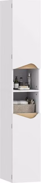 Havendro Slim White Tall Bathroom Storage Cabinet with 2 Hinged Doors and Internal Shelves, H 180.5 x W 30 x D 30 cm – 1