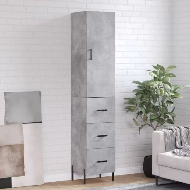 Berkfield Home Highboard in Concrete Grey, W/D/H: 34.0 x 34.5 x 180 cm – 1